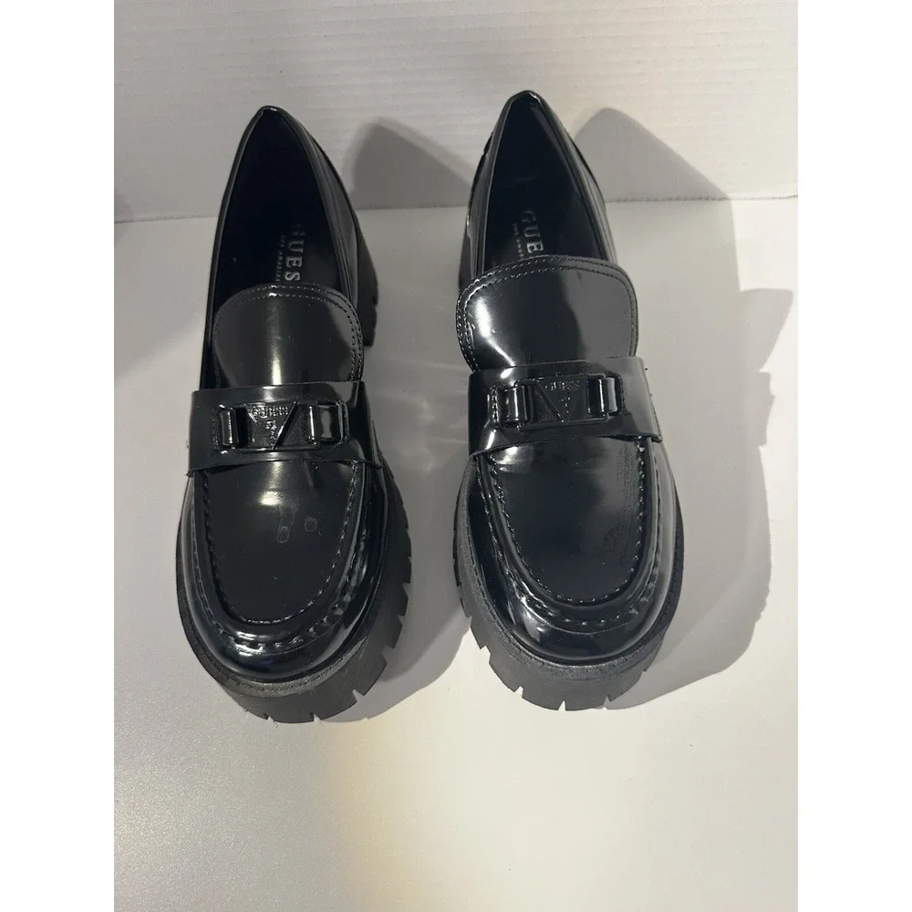 Guess Black Patent Leather Platform Loafers Shoes SIZE 8.5